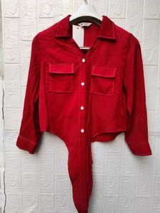 New with tag Chic Red Button-Up Crop Shirt