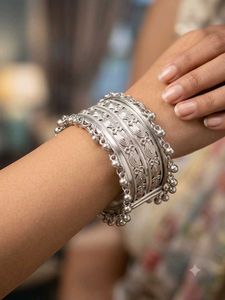 Elegant Silver Oxidized Bangles Set