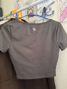 Grey Square Neck Crop Top