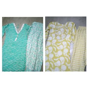 pack of 2 Green Striped Kurta Set with Dupatta