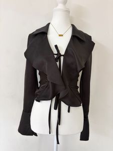 satin Chic Black Tie-Front Blouse✨