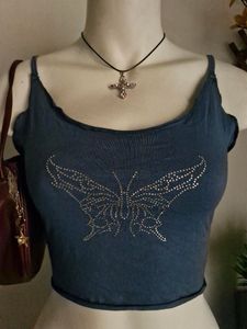 Blue Butterfly Crop Top