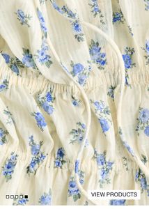XS Floral Ruched Crop Top with Tie Straps