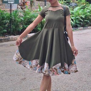 Stylish Olive Green Fit & Flare Dress