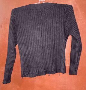 Black V-Neck Knit Top
