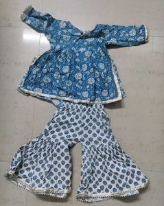 Blue white kurta sharara set