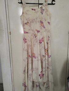 Cream Butterfly Print Summer Dress