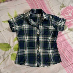 Chic Plaid Short-Sleeve Button-Up Top