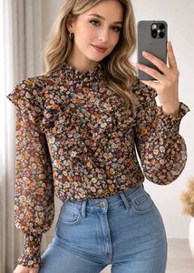Zara Floral Ruffle Blouse
