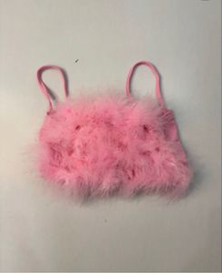 Pink Feather Trim Crop Top