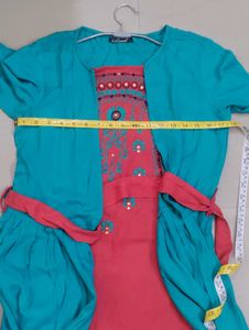 Beautiful Teal dress with Pink Inner