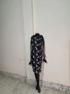 Floral Sheer Sleeve Midi Dress