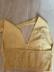 Yellow Gingham Halter Crop Top