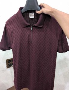 Men's Maroon Textured Polo Shirt