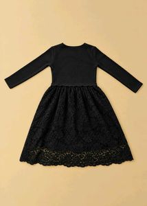 BLACK FLORAL LACE DRESS WITH LONG SLEEVES