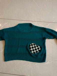 Teal Knit Sweater with Heart Patch