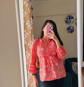 Beautiful Red Block Print Kurta