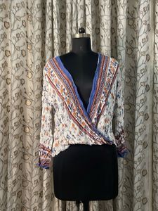 Boho Floral Print Wrap Top