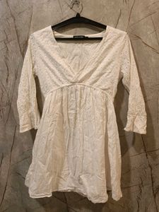 White Embroidered Peasant dress (size-S)