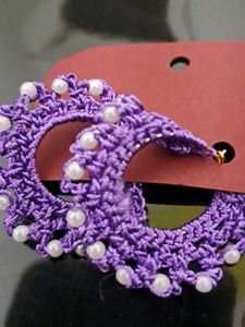 Purple Crocheted Earrings with Pearls