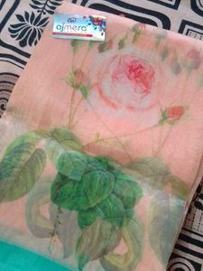 Elegant Floral Print Organza Saree