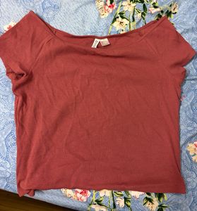 H&amp;M Ribbed Off-Shoulder Dusty Pink Top