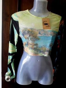 Artistic Landscape Print Crop Top no 98
