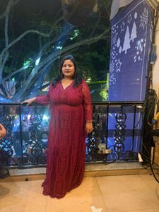 Plus Size Burgundy Lace Party Dress