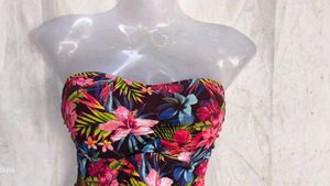 Vibrant Floral Strapless Swim Top