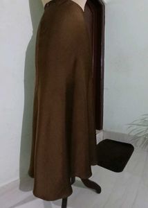 Brown Satin Midi Skirt