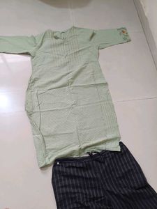 Light Green Kurta Set with Striped Pants