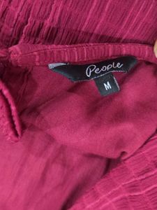 Maroon Puff Sleeve Peplum Top