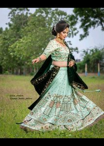 pista Green jardoshi hand work Embroidered Lehenga