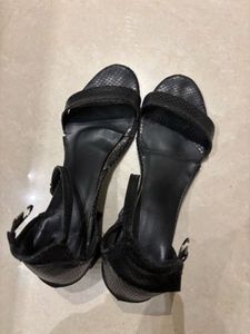 Black Faux Snakeskin Strappy Heels