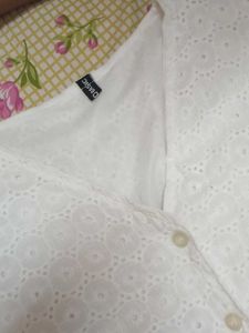 White Eyelet Button-Up Top