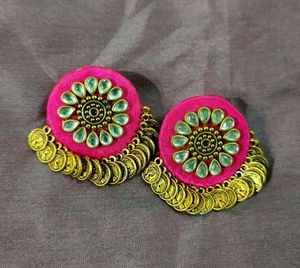 Pink Floral Coin Earrings 🪙