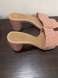 Embroidered Block Heel Slides