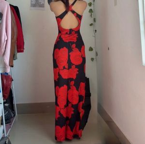 Maxi Dress with Red Rose Print