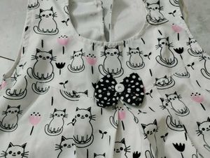 Cute Cat Print Dress &amp; Black Top Set
