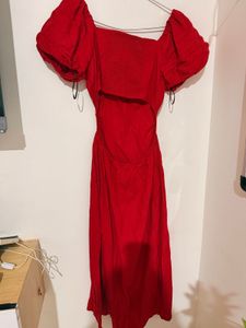 Ginger Red Puff Sleeve Square Neck Dress