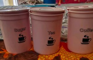 Set of 3 Pink Kitchen Canisters