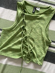 Green Lace-Up Crop Top