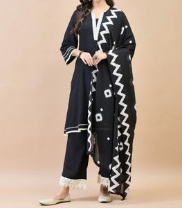 Stylish Black & White Kurta Set with dupatta