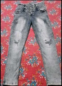 High Waisted Acid Wash Distressed Jeans