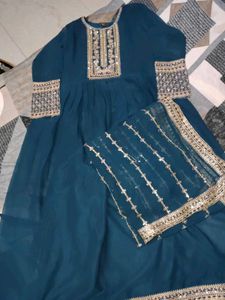 Teal Embroidered Kurta with Dupatta Set