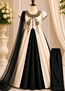 Elegant Cream and Navy Gown