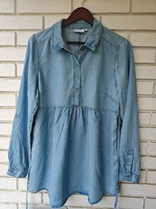 Light Wash Denim Color cotton Tunic Shirt
