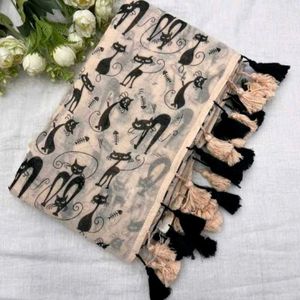 Cute Cat Print Saree with Tassels