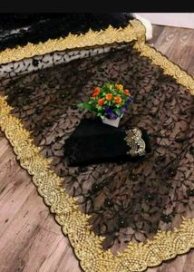 Elegant bollywood Black & Gold Net Saree with stic