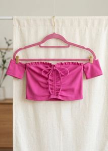 Pink Ruffle Off-Shoulder Ruched Top